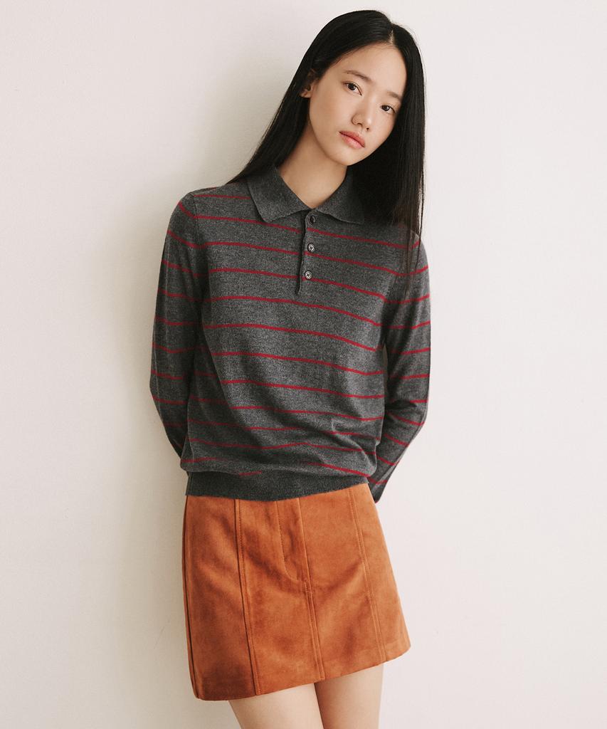 LEFTSEOUL Mono Stripe Collar Knit [Charcoal]
