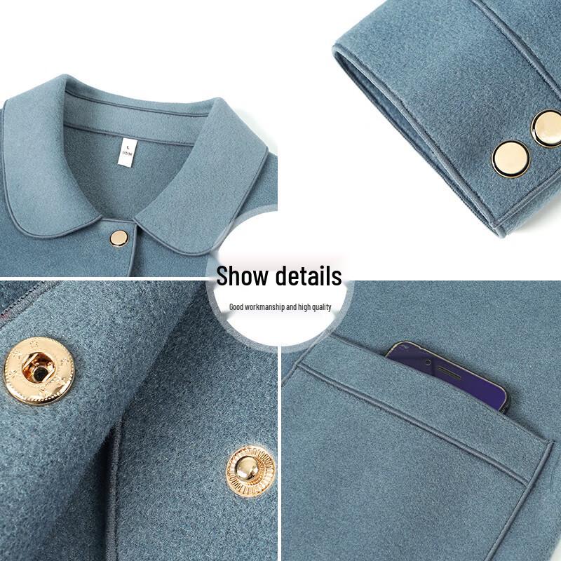 Xuexi Jesienny Krótki Płaszcz Dwustronny z Mieszanki Wełny dla Kobiet w Średnim Wieku