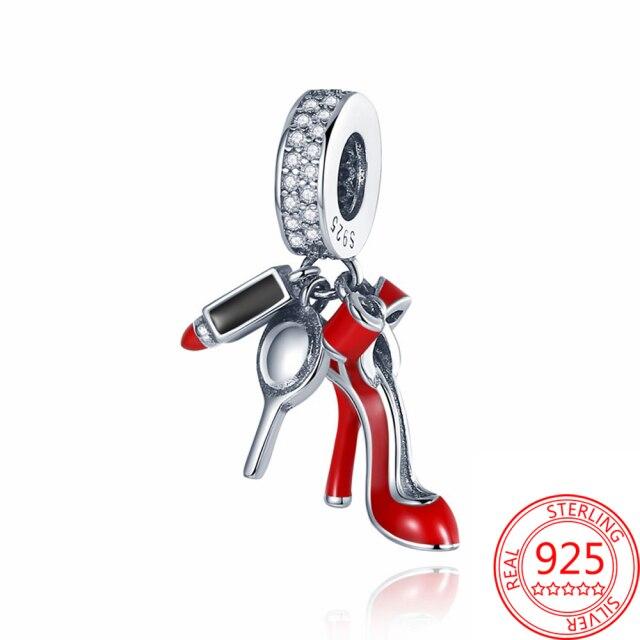 

Классический 925 пробы стерлингового серебра красная эмаль любовь сердцебиение и яблоко бисерный шарм подходит 3 мм модный браслет DIY ювелирные изделия кулон изготовление