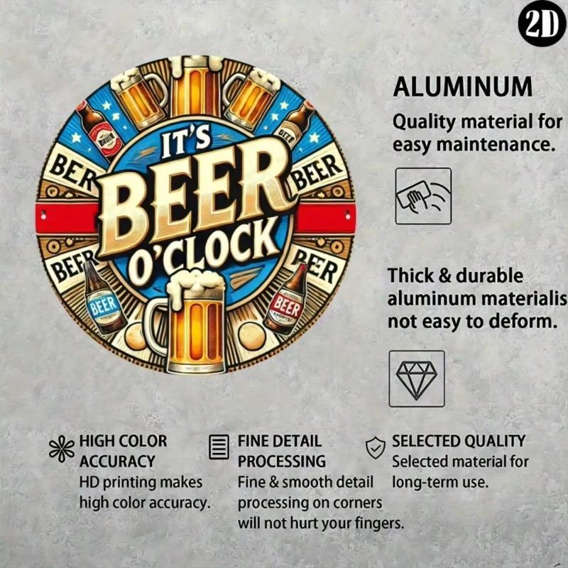 Antique Metal Tin Sign Beer O Clock Wall Decor Kitchen Hanging Art 8x8 Inch
