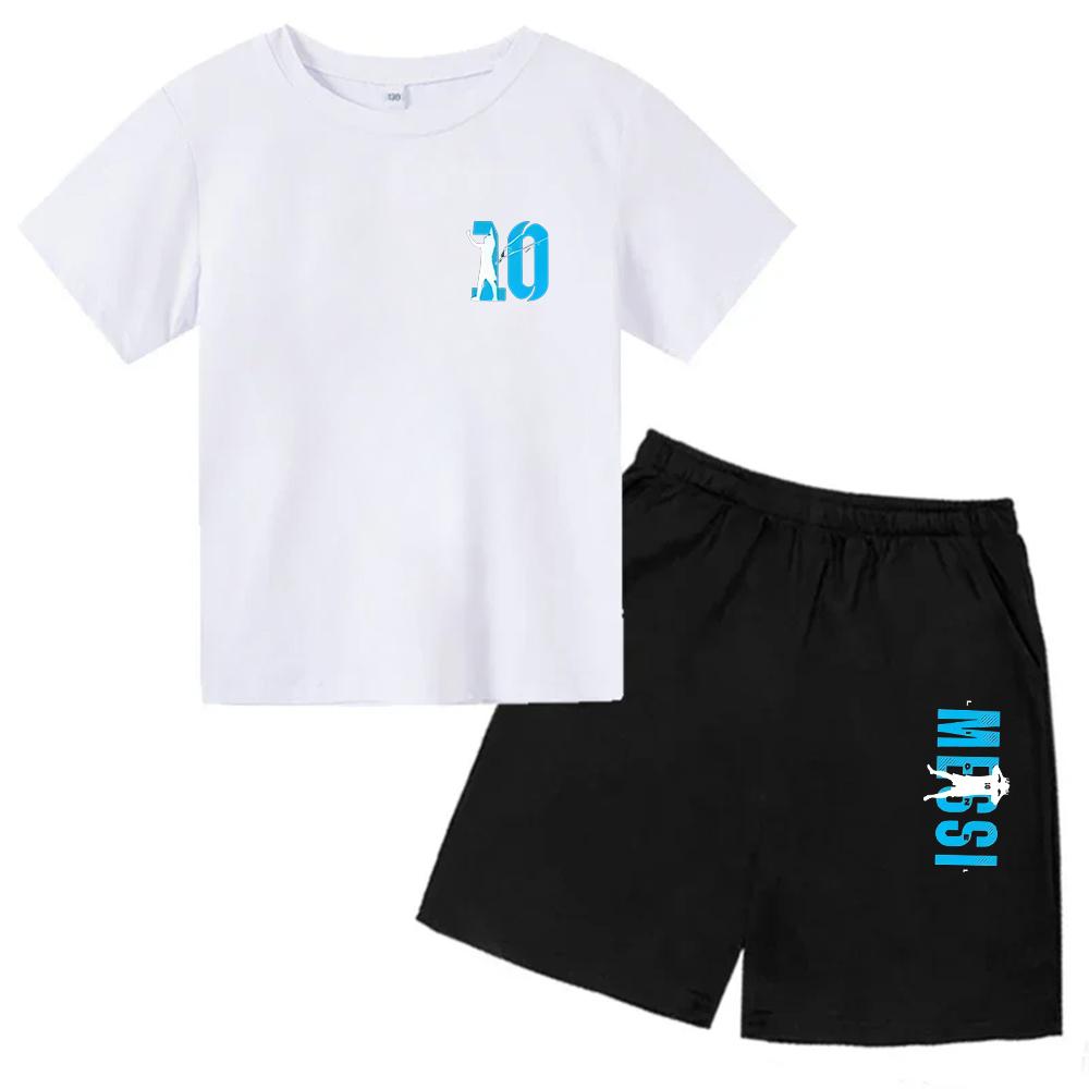 Set Estivo per Bambini Marca Messi Stampa T-shirt a Maniche Corte + Pantaloncini Set 2 Pezzi Tuta Sportiva Moda Casual Bambino Ragazzo Ragazza Abbigliamento per Fan