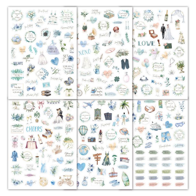 New 6-Sheet Wedding Bliss Stickers - Romantic Self-Adhesive Decor for Journal, Wedding Plan & Scrapbooking DIY