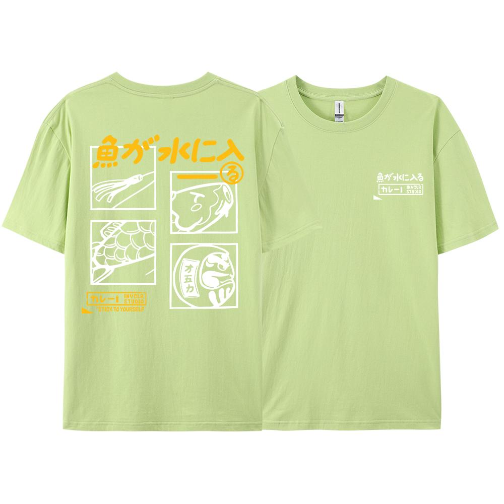 Japansk Retro Mode Fisk T-shirt Herr Dam Kortärmad Oversized Lös Bf Stil Par Student Halvärmad Rolig Topp T-shirts