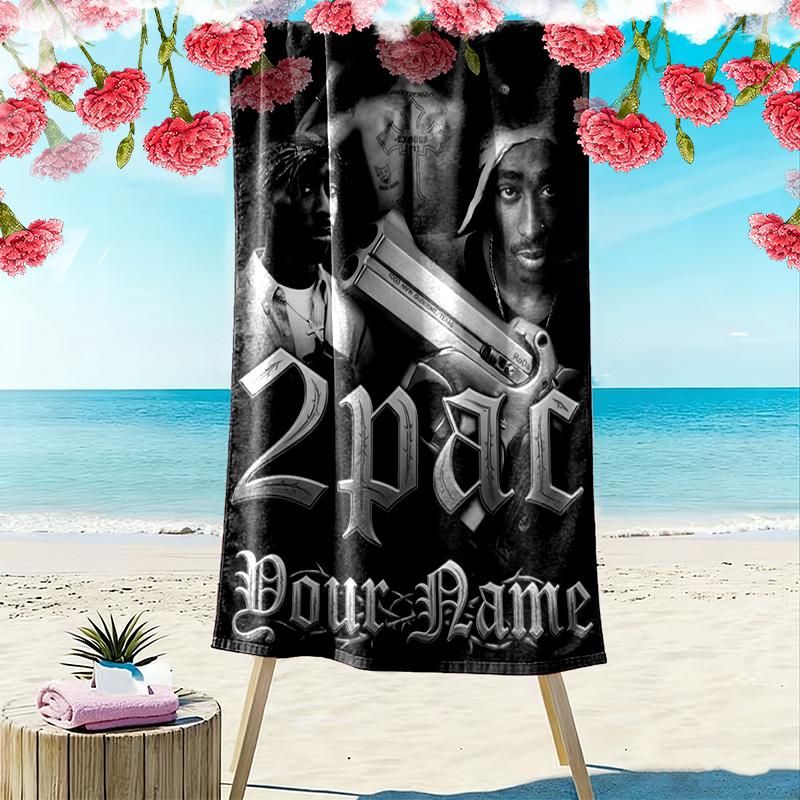 Name Custom Tupac Print Beach Towel, Large Soft Quick Dry Towel for Beach Camping Swimming
