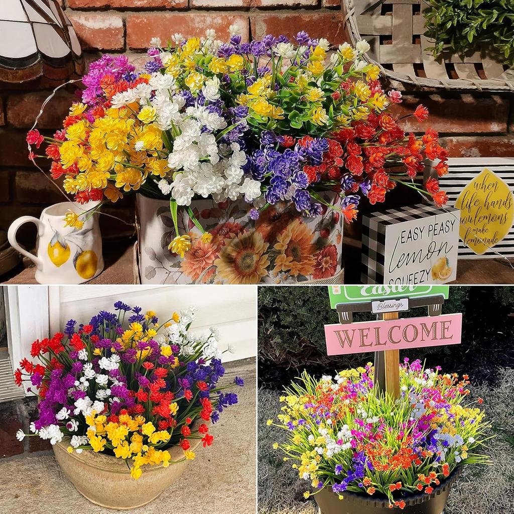 Lnoicy 20pcs Artificial Flowers for Outdoor,Plastic Flowers Decoration, UV Resistant Faux Flowers Shrubs, Artificial Plants for Indoor Outside Garden