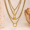 Women's Retro Multi-layer Necklace with Round Ring & Heart Lock Charm - Thick Clavicle Chain Accessory