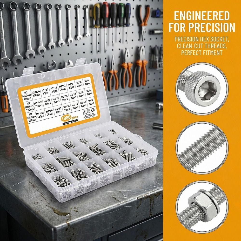 1080 Pcs M 2 M 3 M 4 Hex Button Machine Screws Hex Socket Head Cap Screws Kit Metal Working
