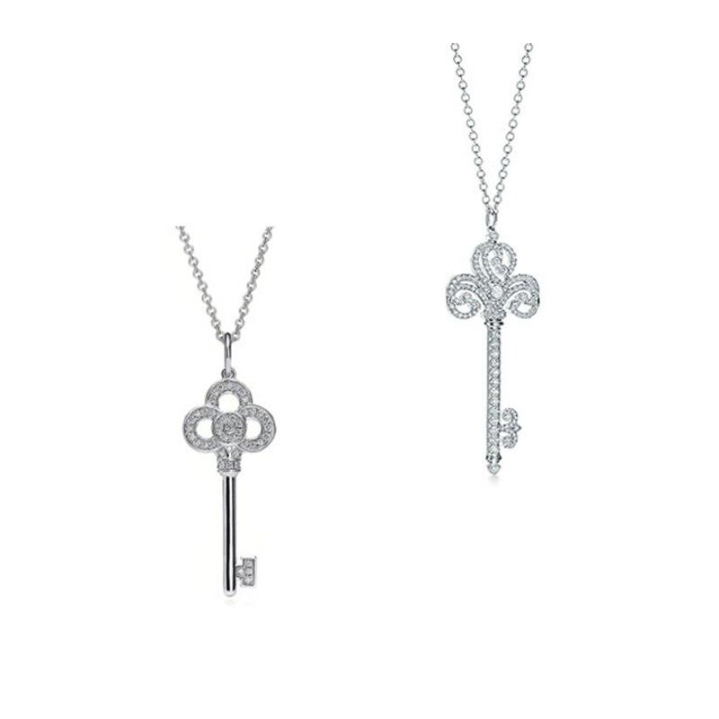 Original Brand Girl Necklace 925 Jewelry Sterling Silver Necklace Ladies Chain Key Short Necklace Pendant