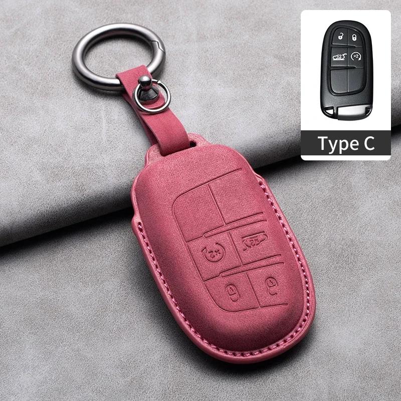 Leather Car Key Case Cover Keychain For Jeep Wrangler Commander Compass Patriot Renegade Cherokee Grand Cherokee Keyring