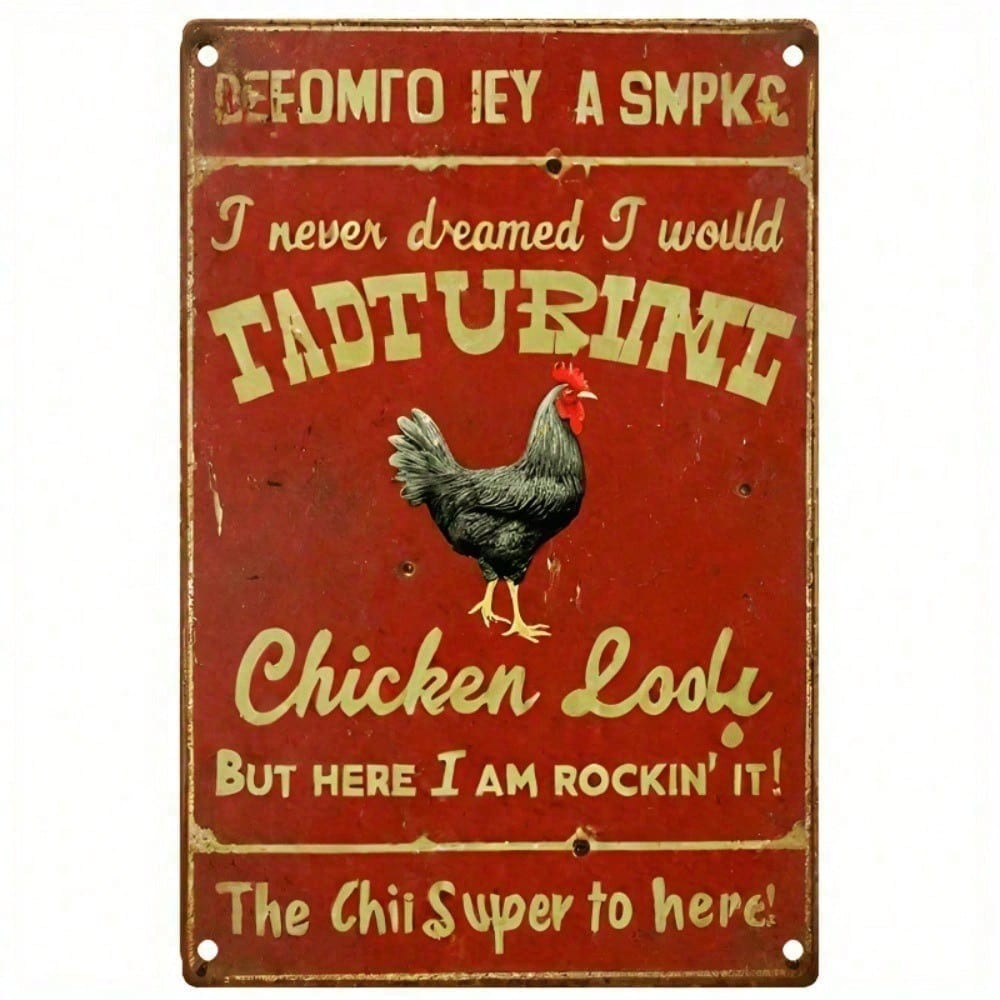 Funny Vintage Metal Chicken Wall Sign Farmhouse Kitchen Decor Rustic Quote Retro 20x30cm(7.8x11.8inch)
