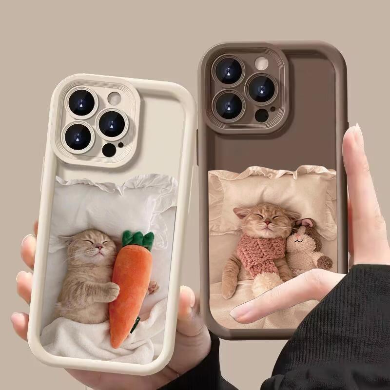 Cartoon Cute Cat Silicone Phone Case For Samsung Galaxy S25 Ultra S24 FE S23 S22 Plus A06 A26 A36 A33 A25 A16 A34 A56 Soft Cover