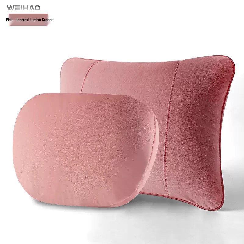 BMW Car Headrest Lumbar Pillow - Soft Pink Neck Support for Girls