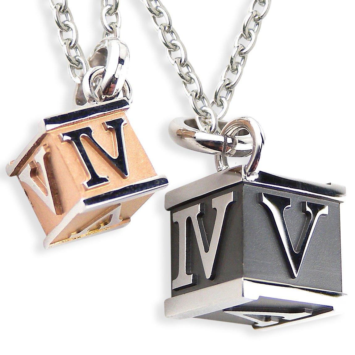 

Amore Pair Necklace Stainless Steel Accessories Dice Pendant Black Rose Gold with Azuki Chain 45cm 50cm [La Eterno] Women s Men s sp2w-007
