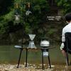 OEING Foldable Camping Table with Integrated Charcoal Stove
