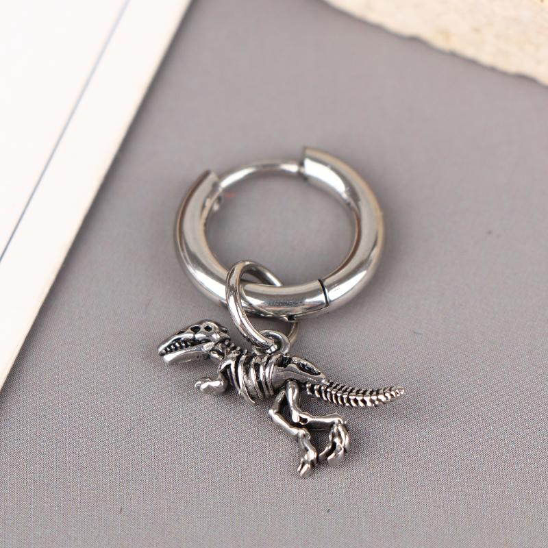 Punk Dinosaur Hoop Earring For Men Tyrannosaurus Rex Skeleton Earrings Stainless Steel Dinosaur Enthusiast Jewelry Gift