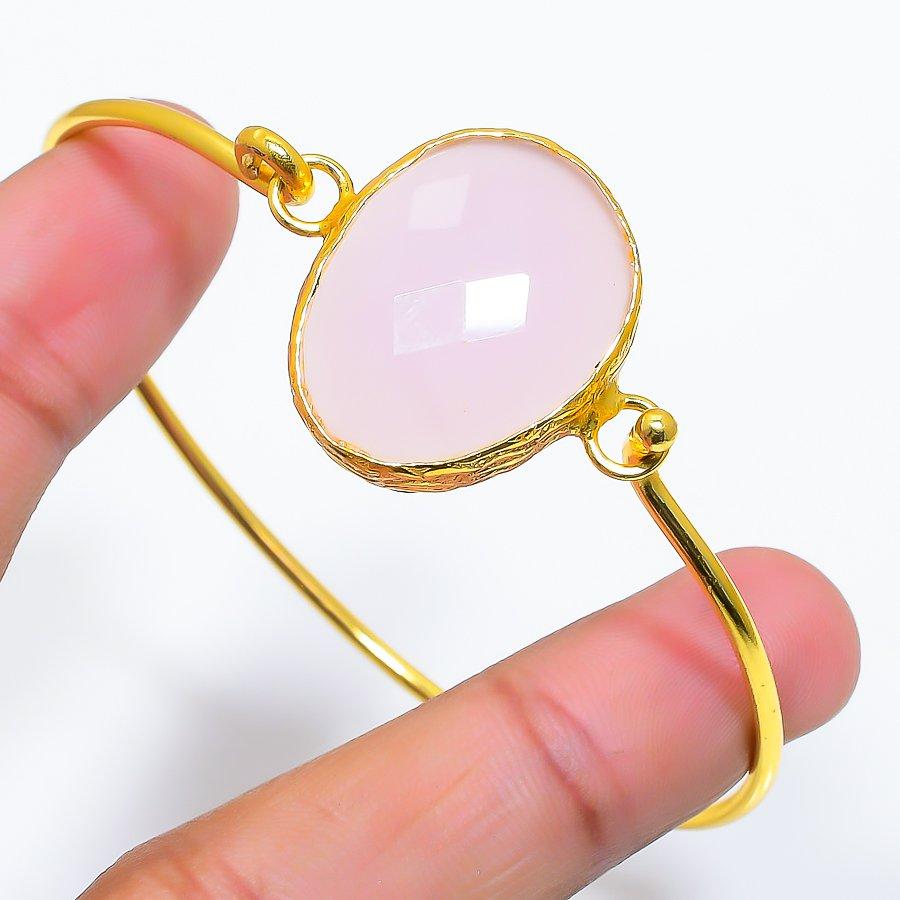 Pink Chalcedony Gemstone 925 Sterling Silver Cuff Bangle Adjustable GK-6159