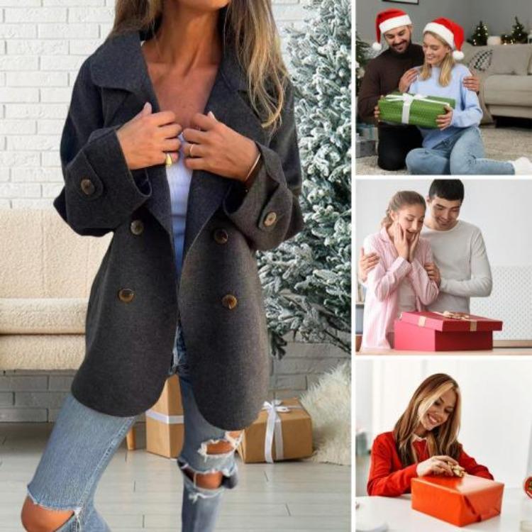 Women Winter Double Breasted Woolen Overcoat Turn Down Collar Loose Fit Thermal Long Sleeve Coat Solid Color Dating Commuting Outerwear