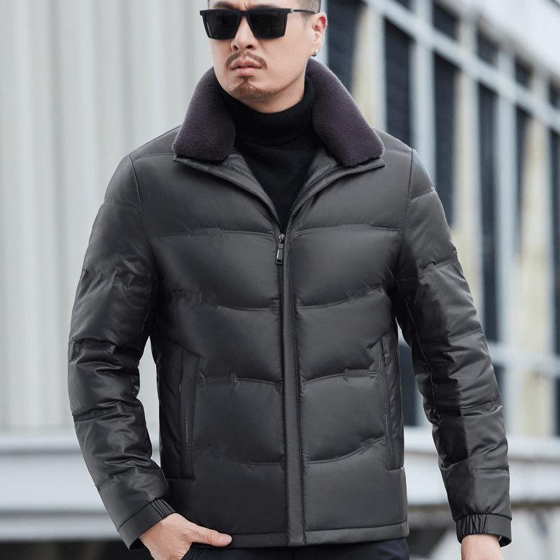 Men's Genuine Leather Down Jacket Thickened Middle-aged Men's Winter New Sheepskin Leather Jacket Men's Casual Warm Jacket for Men