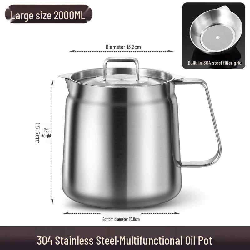 304 Stainless Steel Oil Filter Pot with Screen - Large Capacity Oil Storage & Residue Filtering Bottle