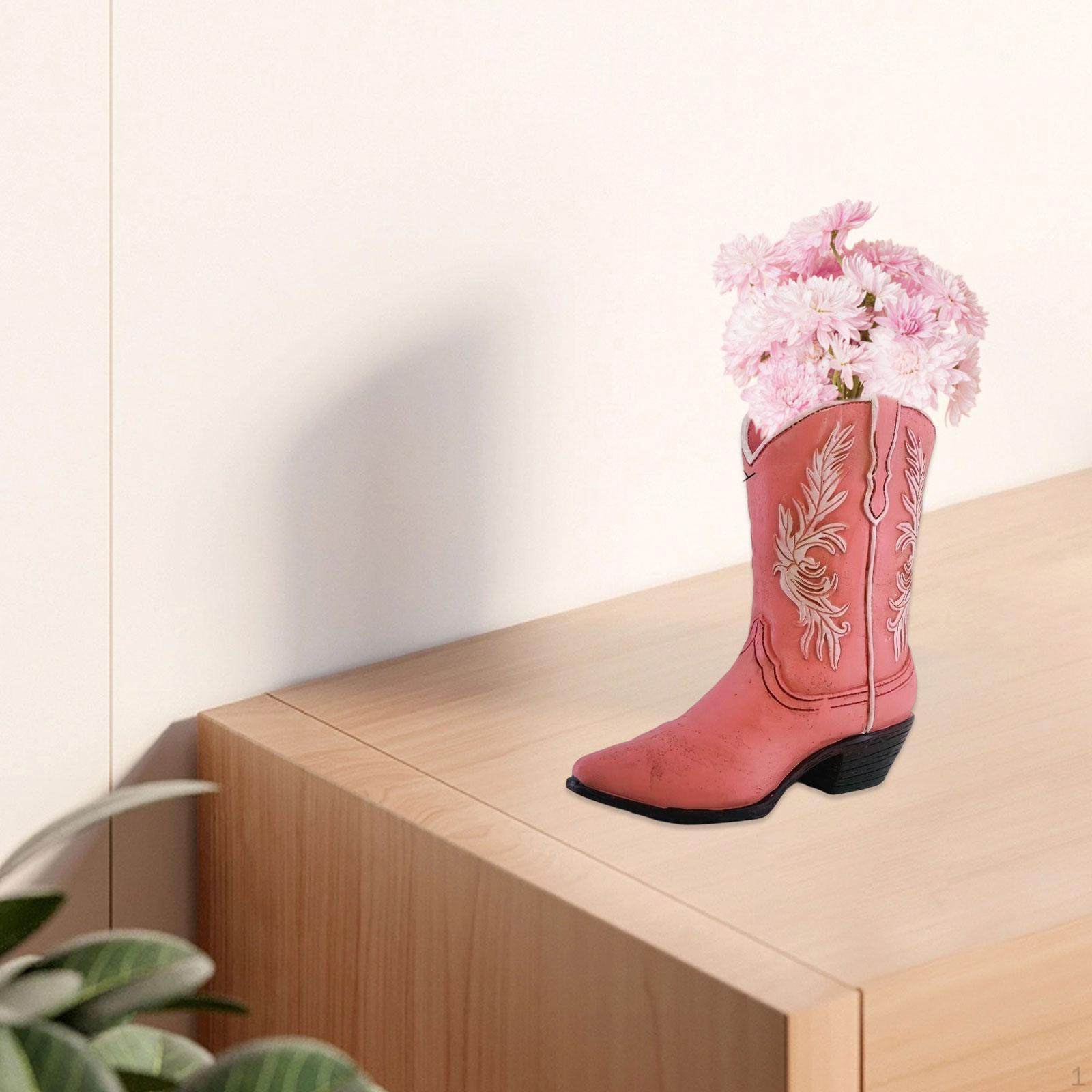 Boot Flower Vase Cowboy Cowgirl Resin Decorative Planter Plant Holder Unique розовый