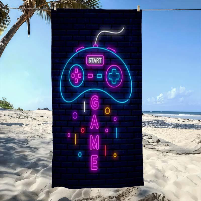 Neon Gamepad Beach Towel Ultra-Absorbent, Quick-Dry, Polyester Blend, Ideal for Beach, Pool, Bathroom Additions, Yoga, Fitness