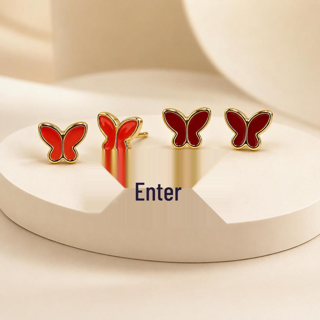Large Stainless Steel Butterfly Earrings - Drip Oil Style, Fashionable & Creative Ear Studs for Daily Wear