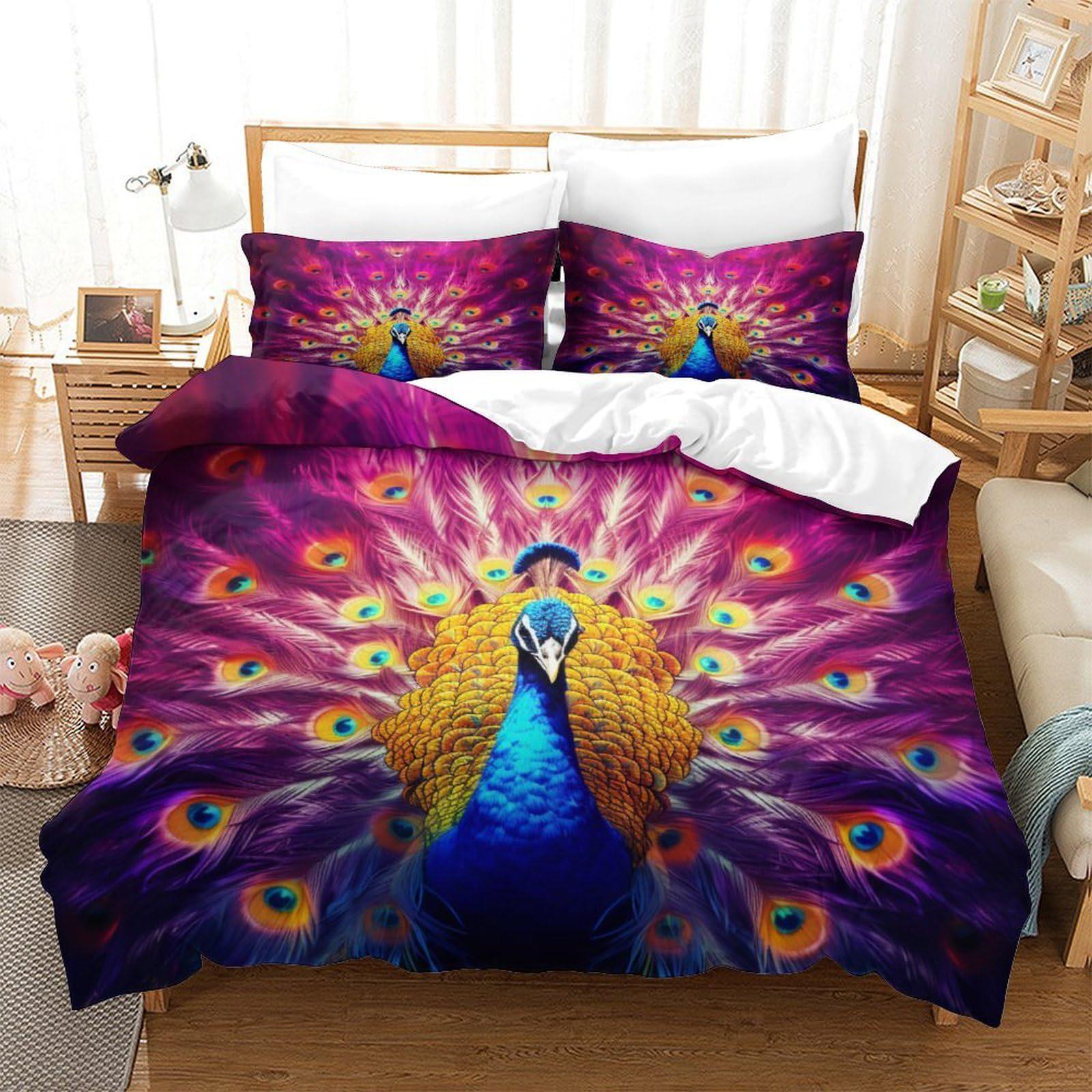 

Трехсекционный павлин с цифровой печатью Постельное белье с изображением животных в 3D Наволочка Постельное белье AU Single 145*210