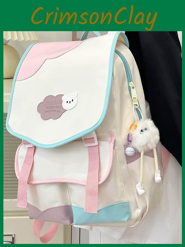 Trendy Nylon School Bag For Girls With Arch Straps And Letter Pattern For Education And Study