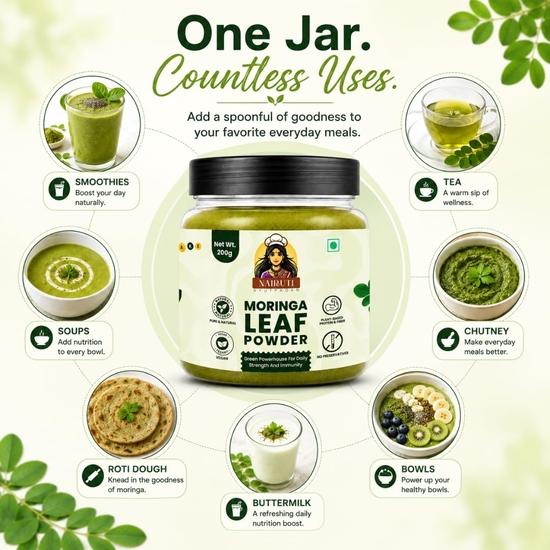 Moringa Leaf Powder 200g | 100% Pure Sahjan Superfood — Immunity, Iron & Calcium Rich • Preservative-Free • Farm-Sourced