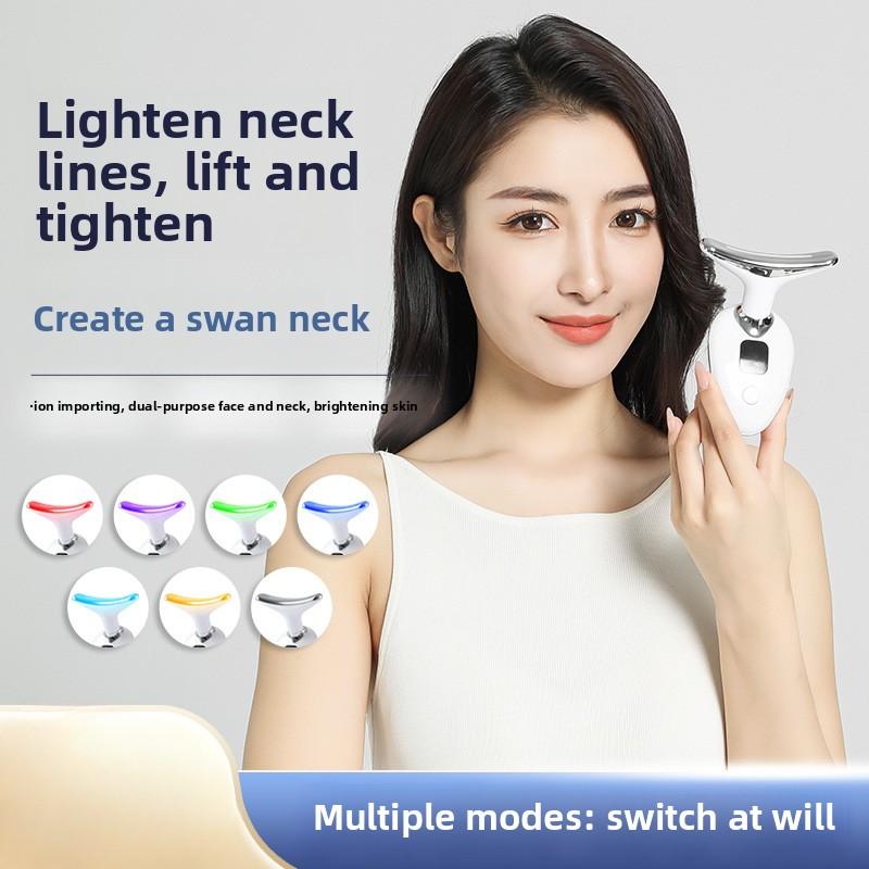 Neck Beauty Instrument, Face and Neck Vibration Neck Beauty Instrument, Seven-color Color Light Neck Beauty Instrument, Micro-current Introducer