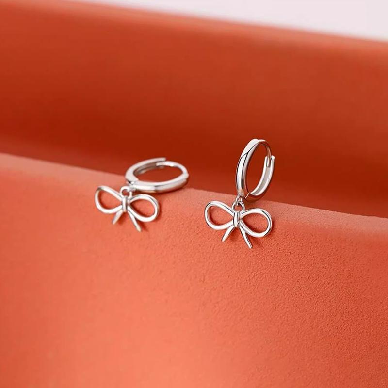 925 Silver Needle Hollow Bowknot Pendant Hoop Earrings For Women Classic Jewelry Minimalist Accessories