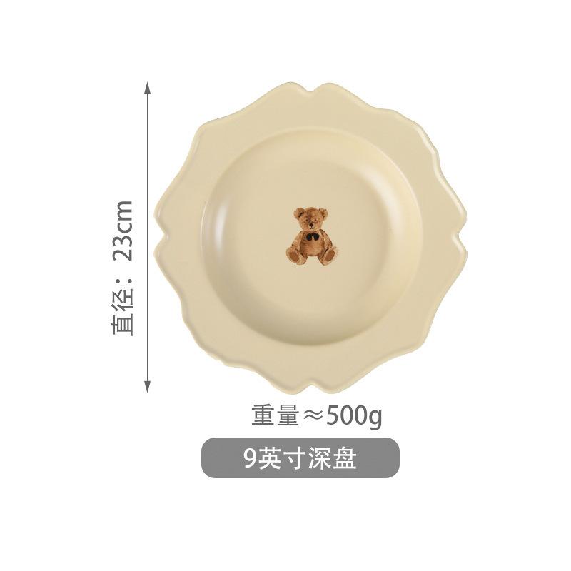 Morandi Bear Dish Set Vegetable Plate Rice Bowl Spoon Western Food Plate Ceramic Tableware Combination Bowl And Chopsticks