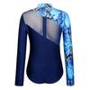 Kids Girls Performance Leotard: Long Sleeve Mock Neck with Mesh Patchwork & Butterfly Print Rhinestone Bodysuit Back Zipper