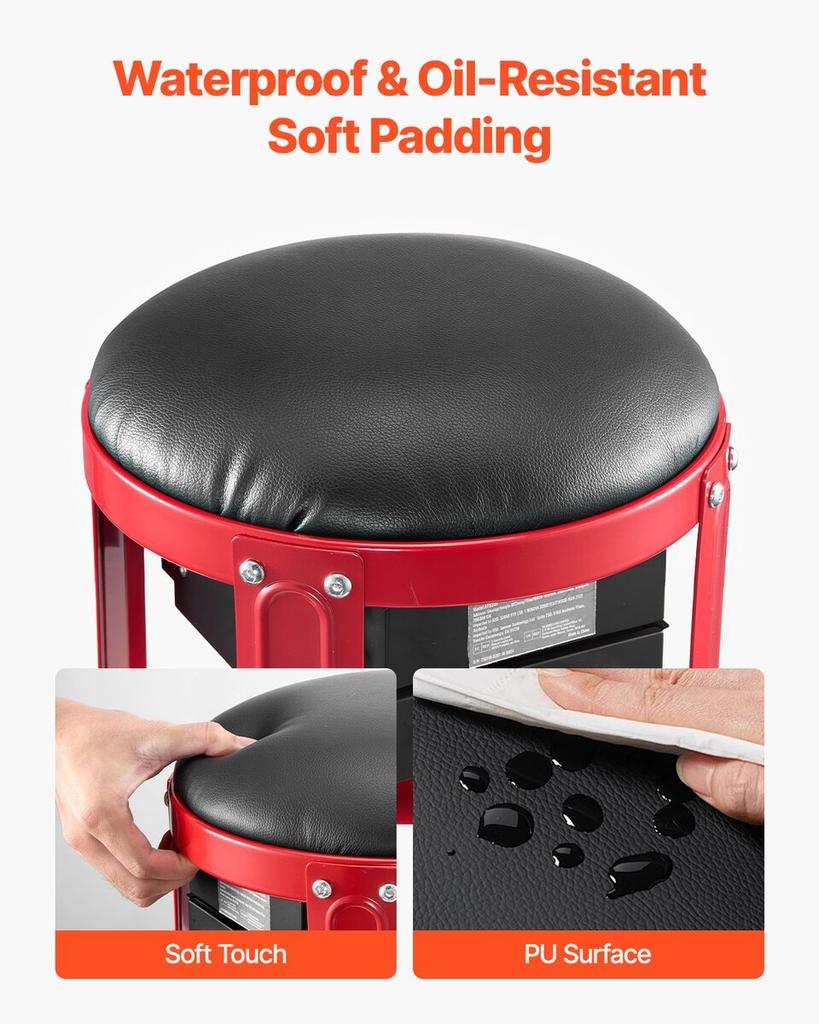 Rolling Mechanic Stool Garage Seat 300 Lbs Load with Wheels & Storage