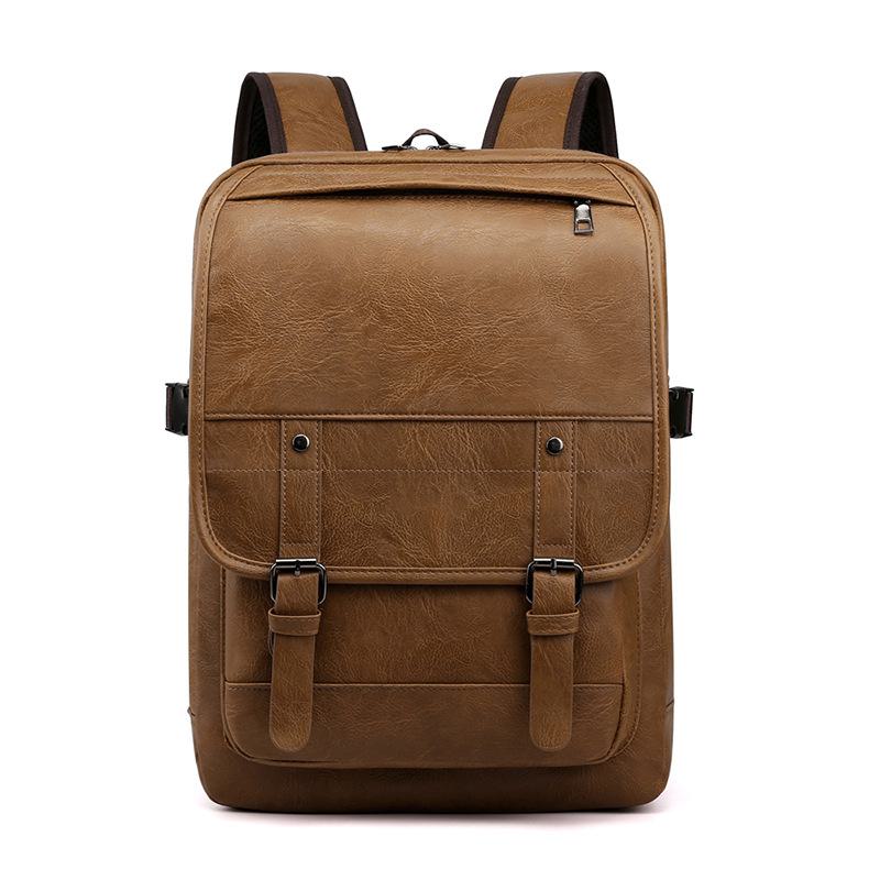 Men's PU Leather Business Travel Backpack: Retro Style, Large Capacity, Perfect for High School and Casual Use.