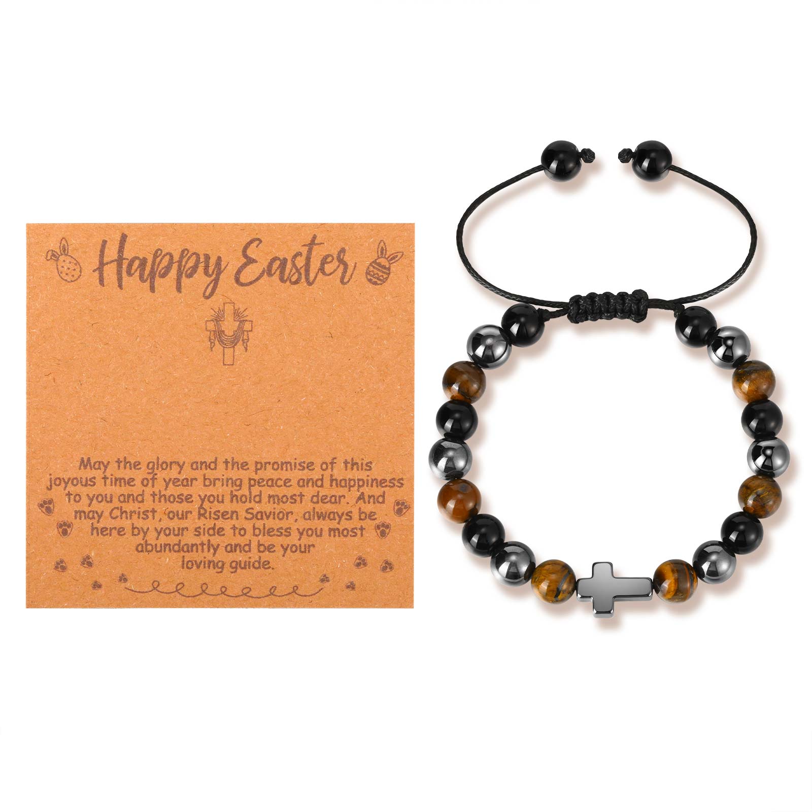 

Cross Natural Stone Beaded Bracelet for Women, Healing Crystal Rose Quartz Imperial Jasper Faith Protection Jewelry