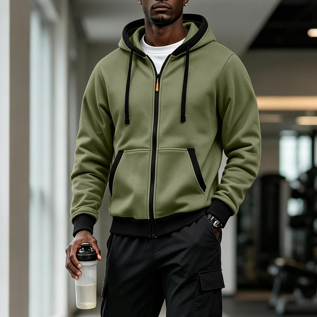Felpa con cappuccio da uomo mezza zip con tasche multiple, felpa casual per sport all'aperto