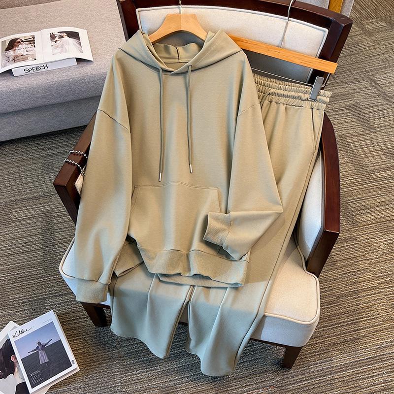 

Plus-Size Women s Fashionable Slimming Hoodie and Pants Casual Set 7337 6XL зелений/сірий колір