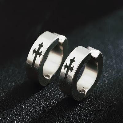 Retro Cross Non Pierced Ear Clips For Men Women Stainless Steel Clip On Earrings Punk Gothic Rock Hiphop Unisex Zircon Gift
