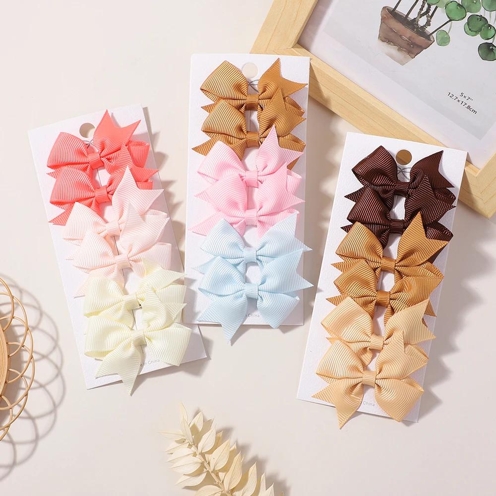 6Pcs/lot Solid Color Ribbon Baby Bows Hair Clips for Baby Girls Handmade Bowknot Hairpin Mini Barrettes Kids Hair Accessories