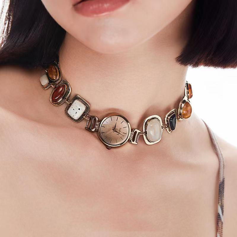 Fashion Y2k Watch Leather Pendant Titanium Steel Collar Female Personality Cyberpunk Choker Fashion Jewelry Gift