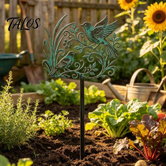 Rustic Copper Bird Statue Metal Garden Stake, Weather Resistant Iron Yard Art Ornament, Figurine Retro Patina Finish Sign for Outdoor Lawn Decor