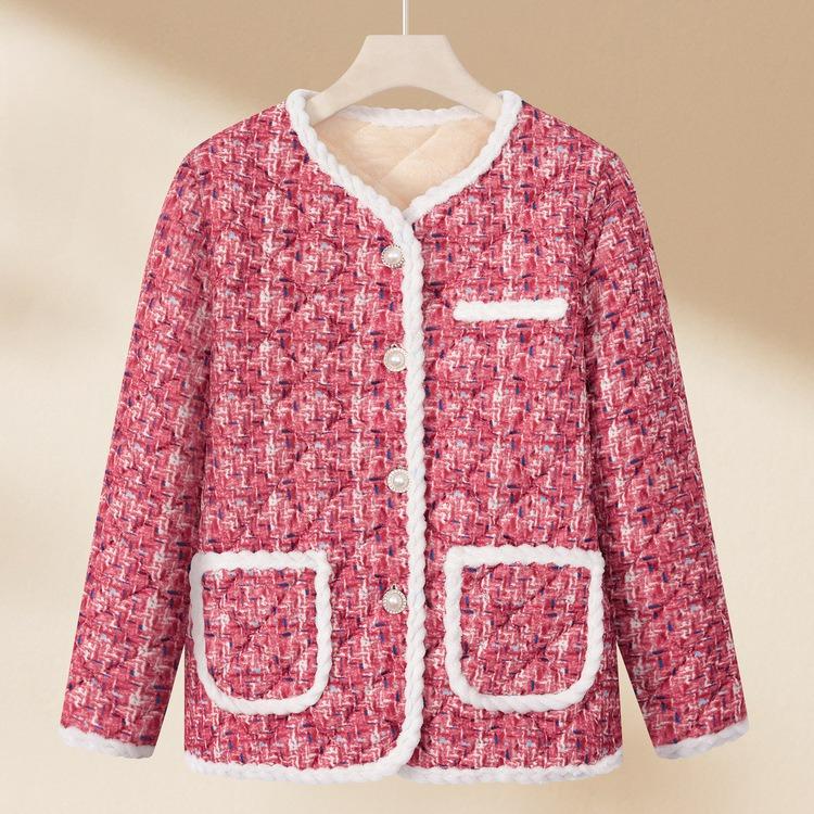 

Зимняя короткая стеганая куртка для мамы, утолщенная, из овечьей шерсти, женская L розовый