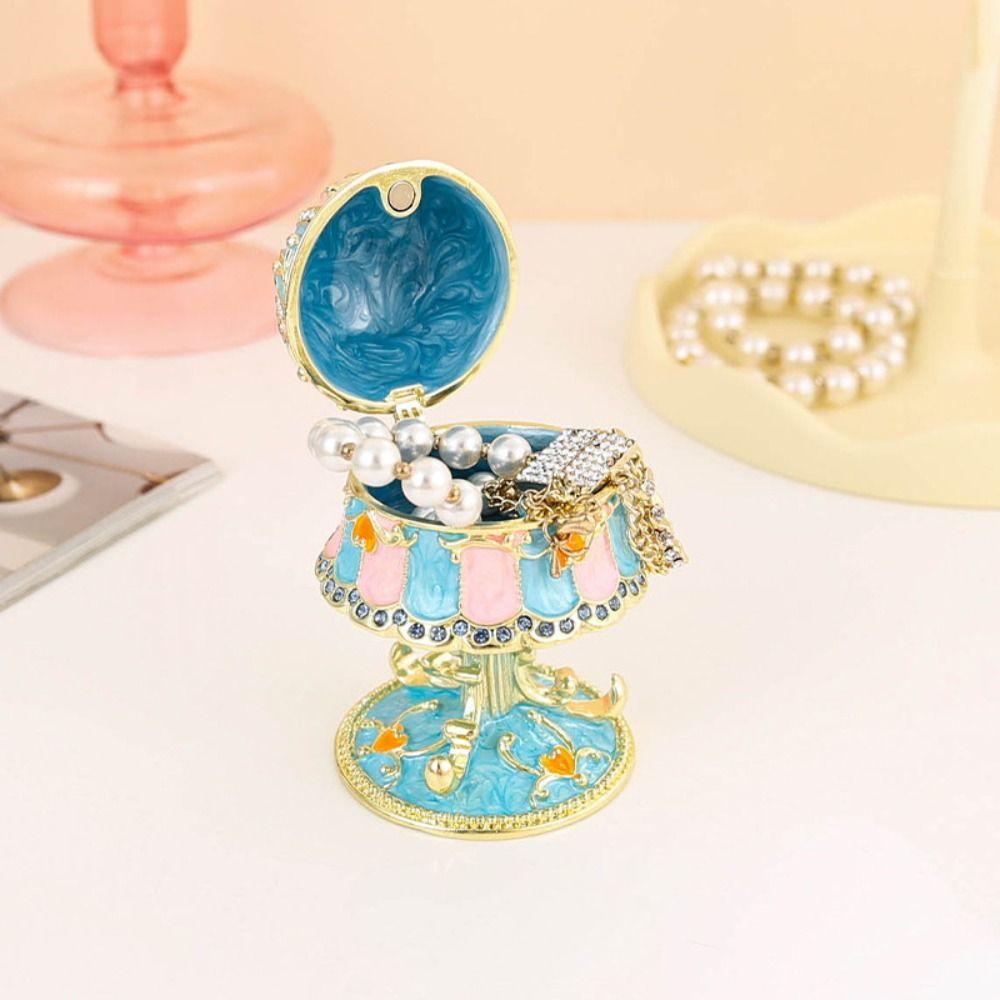 Hand-Painted Enamel Enamel Jewelry Box Metal Home Storage Ornament Table Lamp Jewelry Box