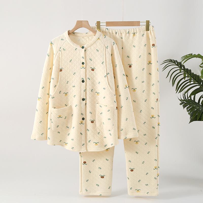 Air Cotton Graviditets Pyjamas: Höst/Vinter Ren Bomull Efter Förlossningen Amning Stil, Plus Storlek Tillgänglig