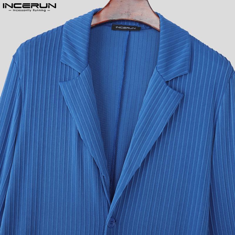 INCERUN Men Lapel Neck Long Sleeve Texture Casual Open Front Long Cardigan Coats
