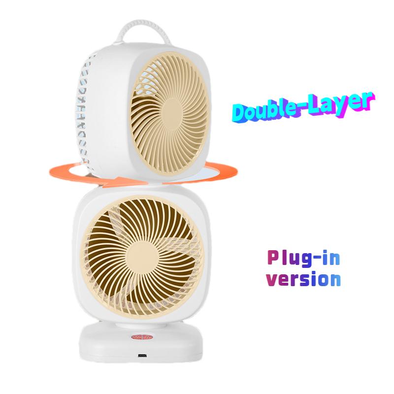 Neuer tragbarer kleiner Ventilator, doppelköpfiger, rotierender elektrischer Tischventilator, doppelschichtiger Umwälzventilator für den Haushalt