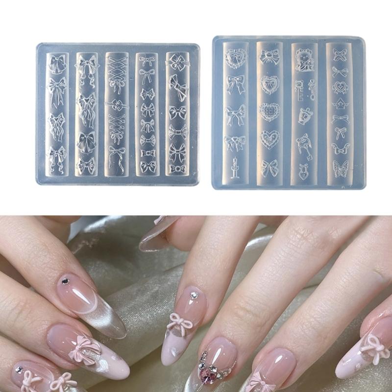 2PCS Silicone 3D Nail Embellishment Molds Bowknot Theme Small Accessories Crafting Molds Present for Beauty Enthusiasts