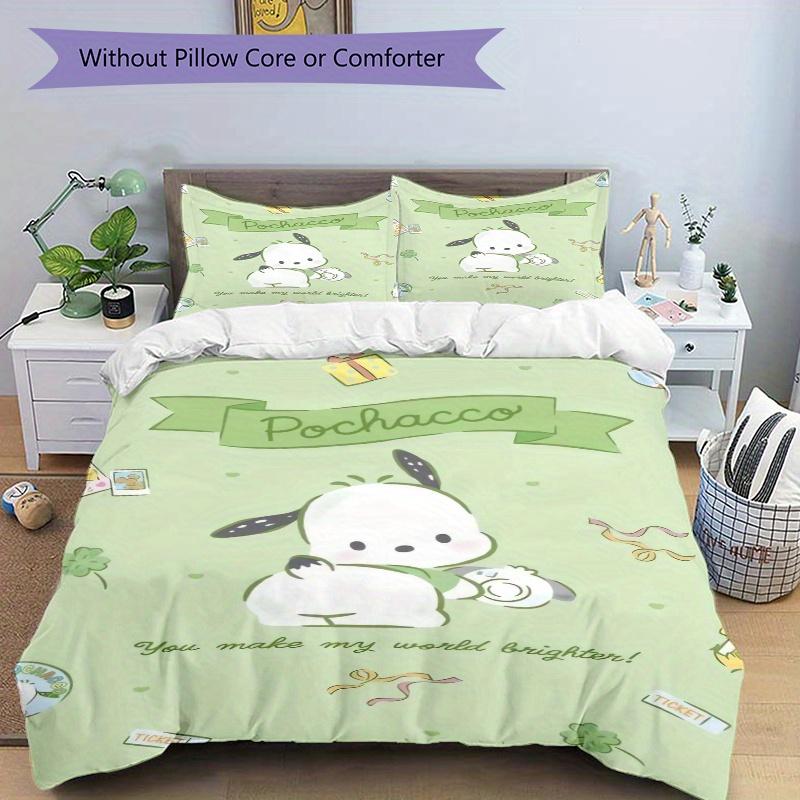 3pcs Playful Pochacco Printed Quilt Set - Includes 1 Quilt Cover and 2 Pillowcases, Machine Washable - Suitable for All Seasons.S057