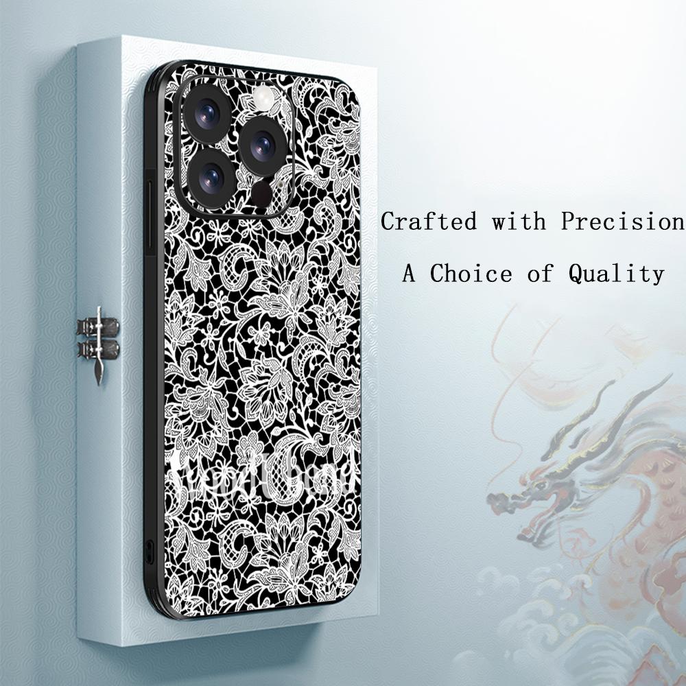 

Art Lace print Black pattern design Phone Case For iPhone 17 16 16e 15 14 13 12 Plus Mini Pro Max Soft black Shockproof Cover iPhone 12